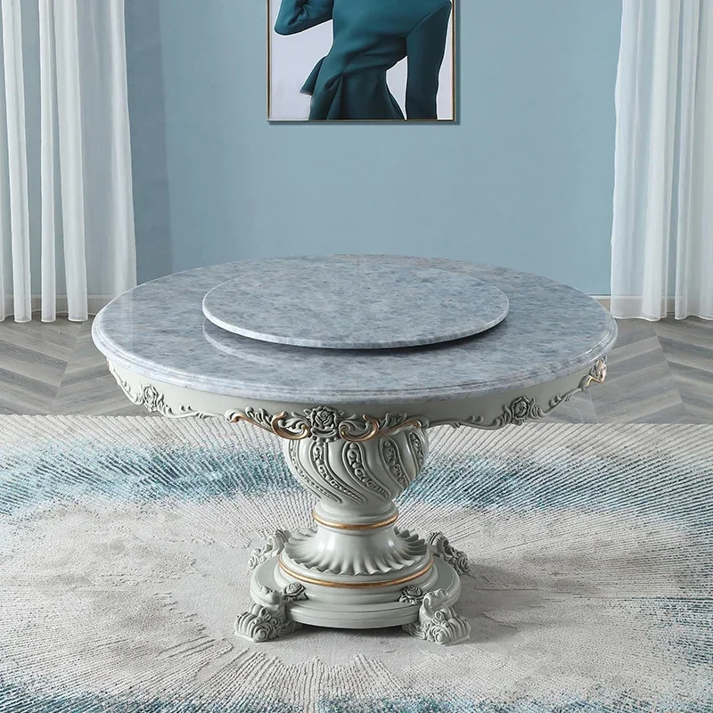 Palace French furniture European marble countertop 1.4M round dining table small apartment with turntable table