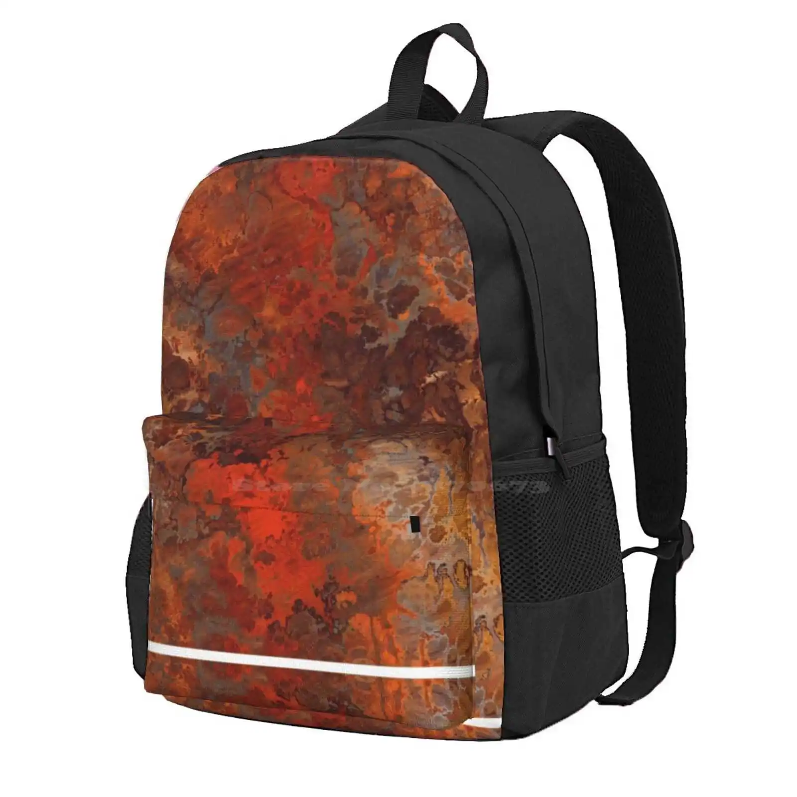 Gold And Rust Hot Sale Schoolbag Backpack Fashion Bags Gold Rust Copper Abstract Metal Pour Painting