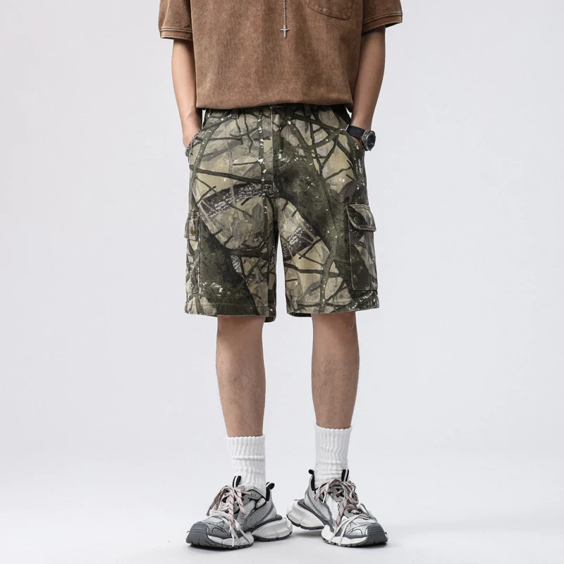 

632 100% cotton Summer new denim trousers men loose loose with retro high-end tide leisure five-quarter trousers