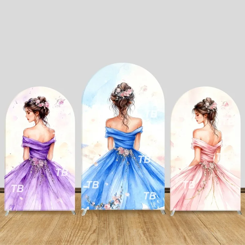 Watercolor Dress Princess Arch Backdrop Floral Theme Party Decorations Photo Booth Background Girls' Celebration Supplies