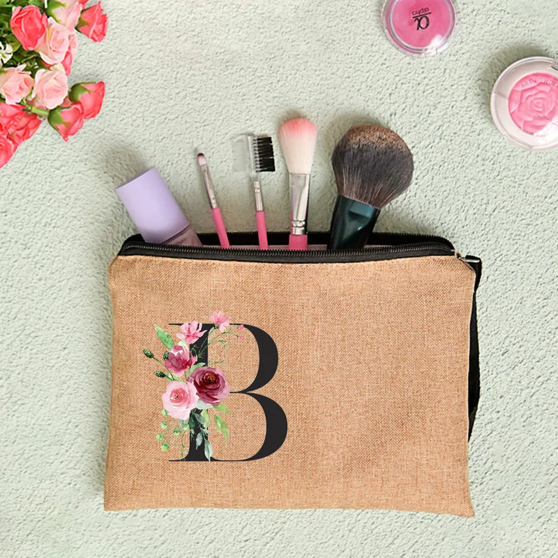 Nome personalizado Flor Carta Cosmetic Bag Bachelorette Party Neceser Maquiagem Sacos Zipper Pouch Toiletry Organizer Bridesmaid Gifts