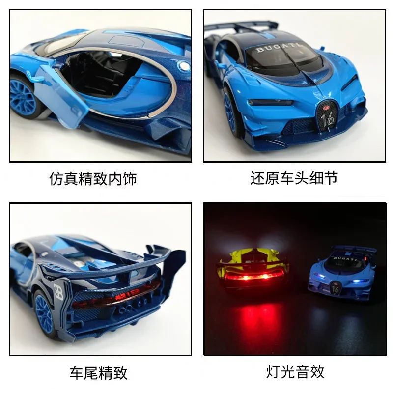 1:32 Bugatti Vision Gt Modello di auto in lega di metallo Diecast e veicoli giocattolo Modello di auto Alta simulazione Scala in miniatura