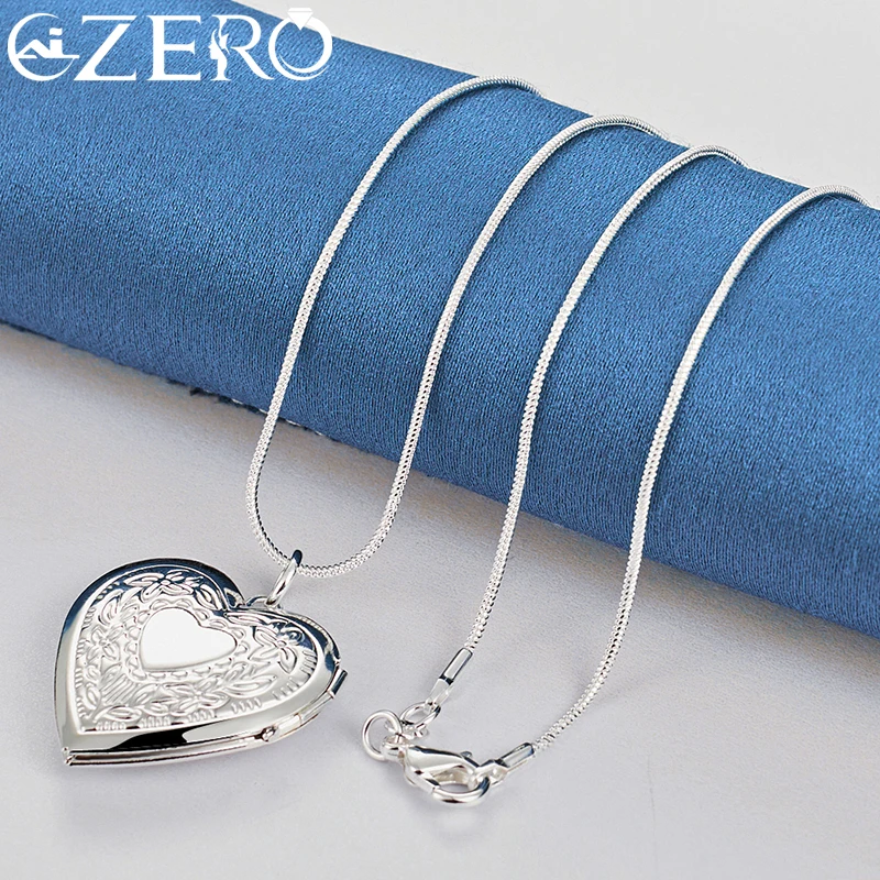 925 Sterling Silver 18-30 Inches Chain Carving Heart Photo Frame Pendant Necklace For Women Man Wedding Party Fashion Jewelry