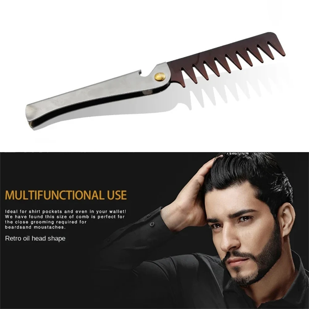 

1PC Men Head Comb Portable Folding Stainless Steel Comb Hairdressing Styling Round Teeth Comb Texture Modeling Steel Combs