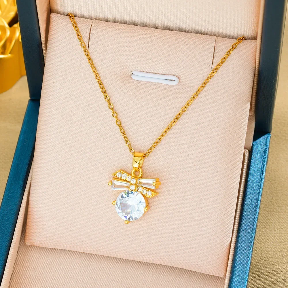 Изысканный бант из циркона, нишевый аксессуар высокого класса, модное и легкое роскошное женское колье, простое и универсальное.