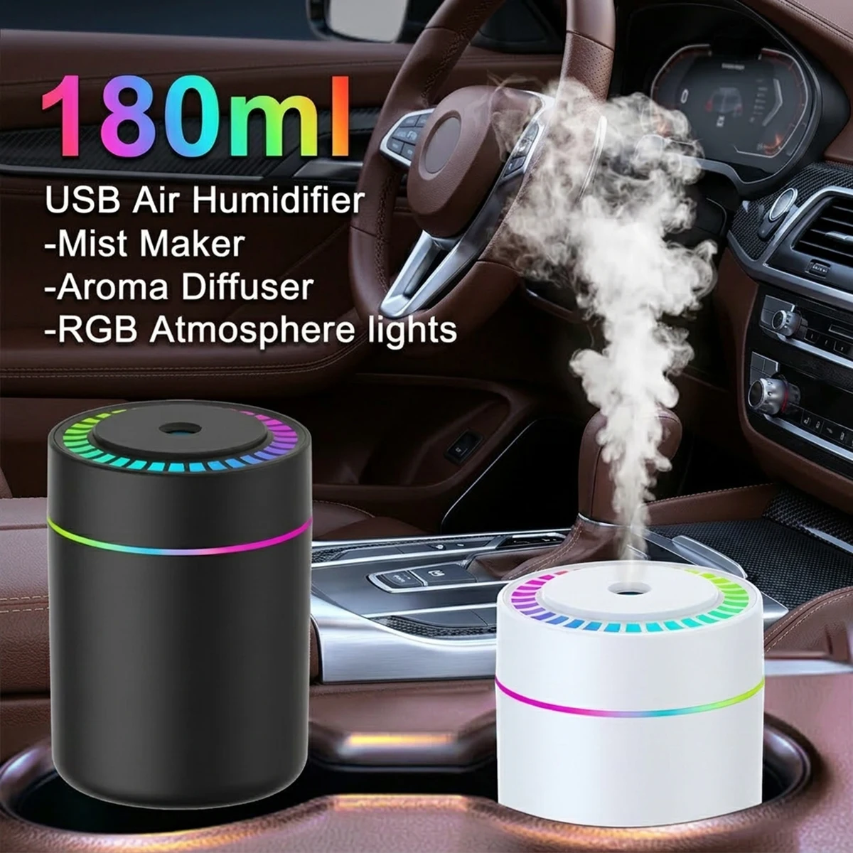 3 Modes Mini Humidifier 180ml, with RGB Light USB Powered Aroma Diffuser Aromatherapy Essential Mist Maker for Home Car Bedroom