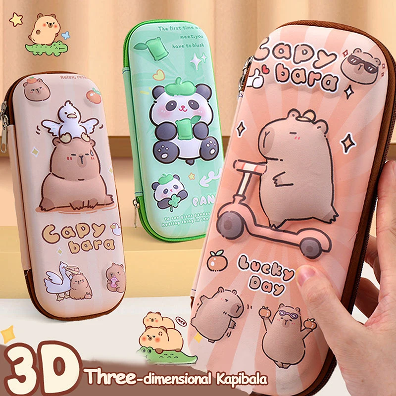 capivara grande capacidade pencil case 3d estereoscopico bonito dos desenhos animados multifuncional pen pouch papelaria material escolar estudantes 01