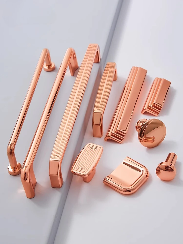 

Modern Bright Rose Gold Handle for Cabinet and Drawer Nordic Furniture Pulls Handles Hardware Light Luxury Cupboard Door Knobs