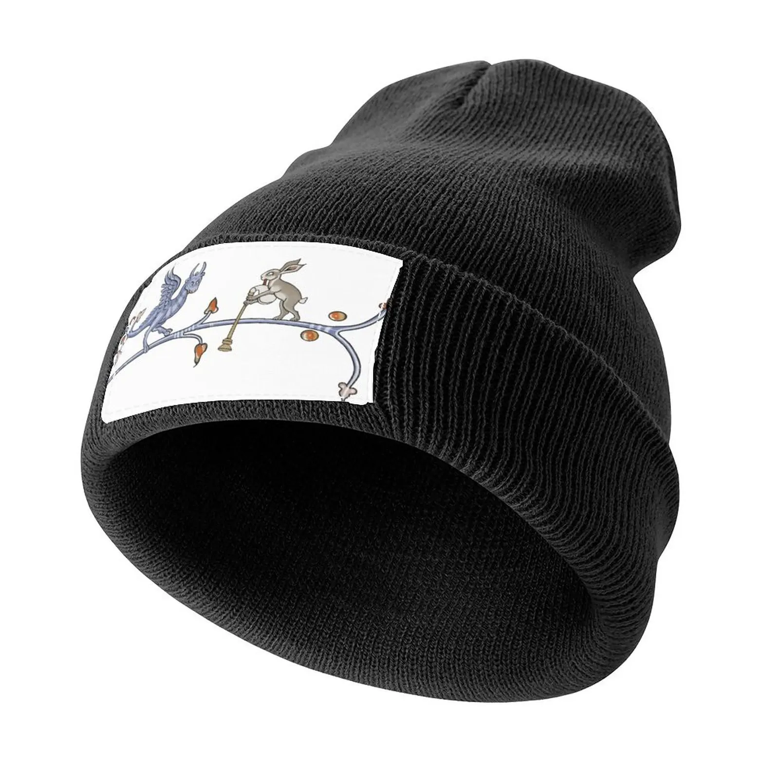 Medieval Bunny Bagpipe player; the Blue Dragon Knitted Cap Gentleman Hat Sports Cap Golf Men Women's