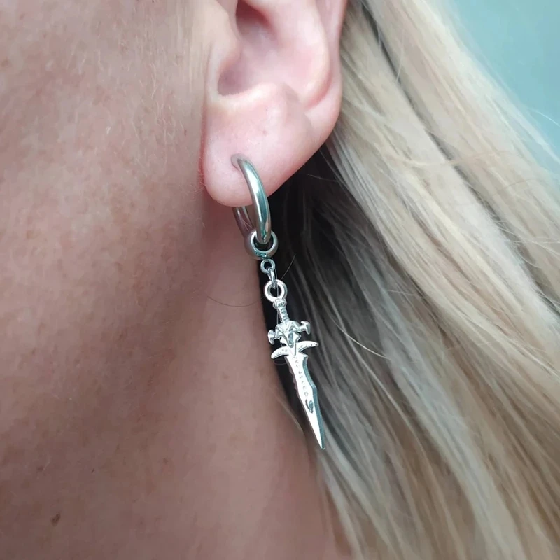 Dagger Hoop Earrings, Sword Hoop Earrings, Huggie Earring, Knife Hoop, Gothic Jewelry, Emo, Alternative, Mens Womens Jewelry