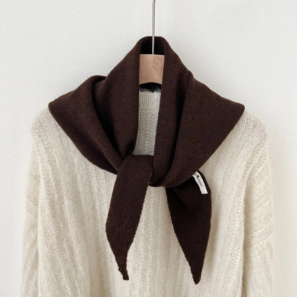 Sweet Solid Color Knitted Triangle Scarf Wool Striped False Collar Windproof Neck Guard Cross Neckerchief Autumn Winter