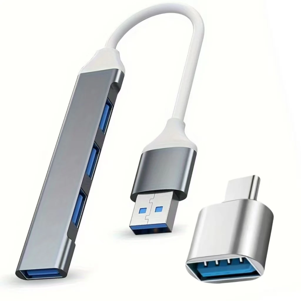 USB-A Female to USB-C Adapter Plus USB Head Four-in-One Hub Combination - Suitable for Connecting Various Devices