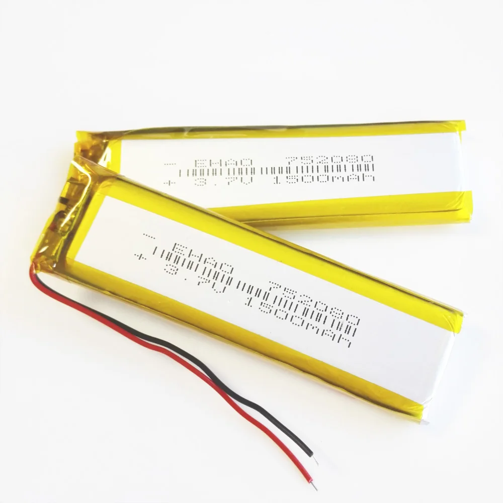 bateria recarregável Lipo de polímero de lítio 3.7V 1500mAh 752080   Para e-book celular power bank dvd tablet pc gravador de condução