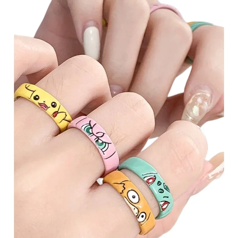 Pokemon Cartoon Anime Bulbasaur Adjustable Ring Jewelry Fashion Trend Youth Original Niche Teenagers Men and Women Jewelry Gifts