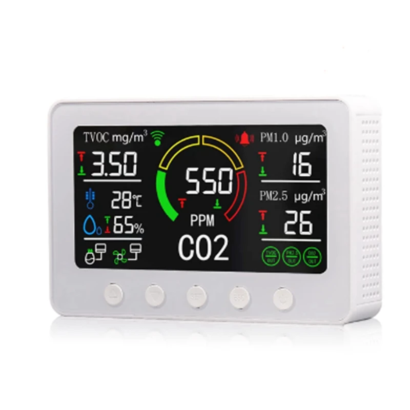 Tuya Wifi Co2 Sensor 6 In 1 Smart Air Quality Sensor Temperature Humidity Detector Color Screen Display Durable EU Plug