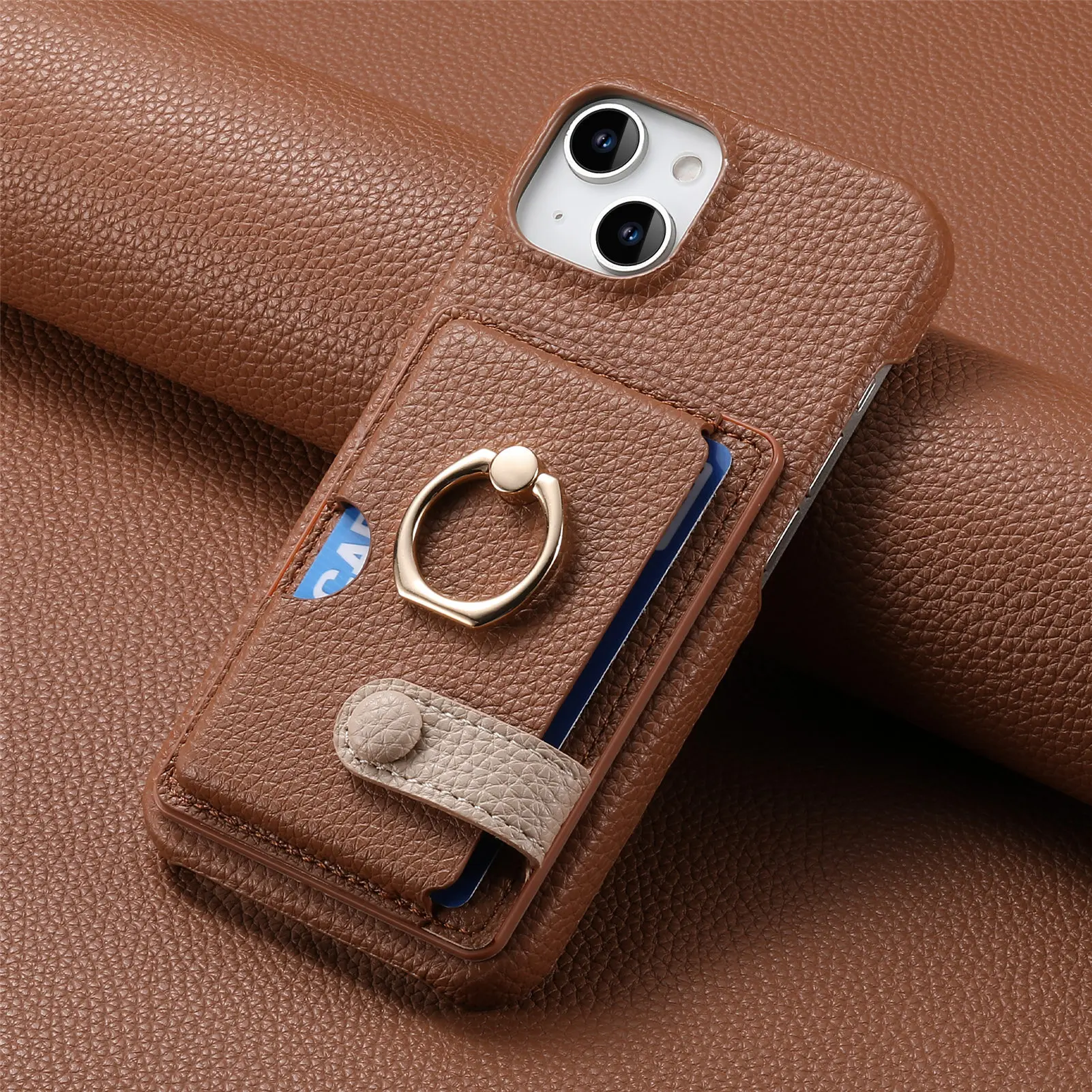 Leather Ring Support Phone Case for IPhone 17 Air 16E 18 16 15 14 13 12 11 Pro Max Plus Wallet with Card Holder Shockproof Cover