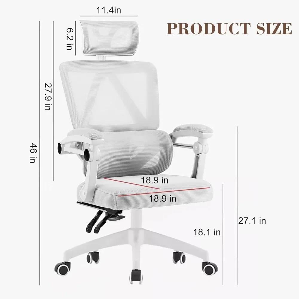 Ergonomic Home Office Chair Work Swivel Chairs with Wheels, Breathable Mesh Back Gaming Chair Adjustable Headrest