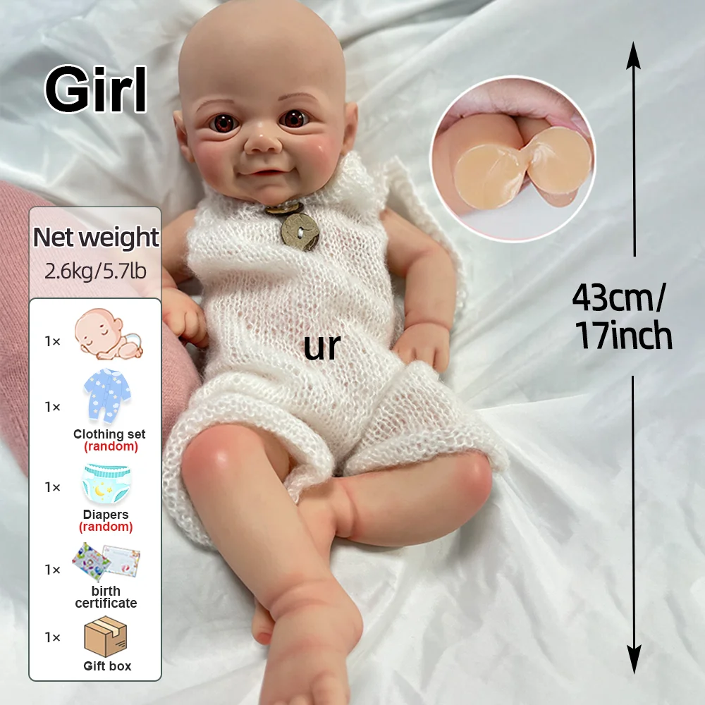17 "miękkiego silikonu Reborn Baby ręcznie malowane noworodka dziewczyna prezent urodzinowy hiszpania lalka Renacido Bebe Muñeca artysta kolekcje