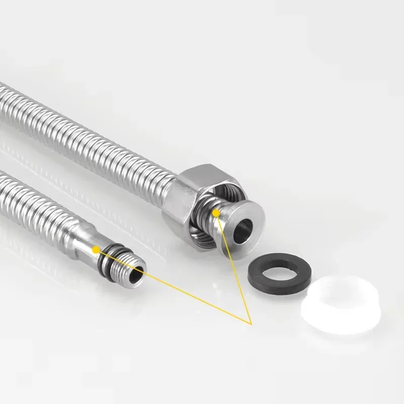 60-200cm Bellow Shower Hose Female 1/2＂Universal Interface 304 Stainless Steel Kitchen Bathroom Faucet Hot/Cold Tap Connect Pipe