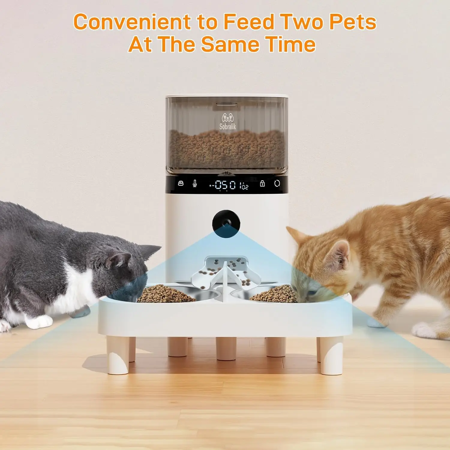 Automatic Cat Feeders, Smart Timed Automatic Dog Feeder, HD Camera Voice and Video Recording, Cat Food Dispenser Portion, 2.4G W