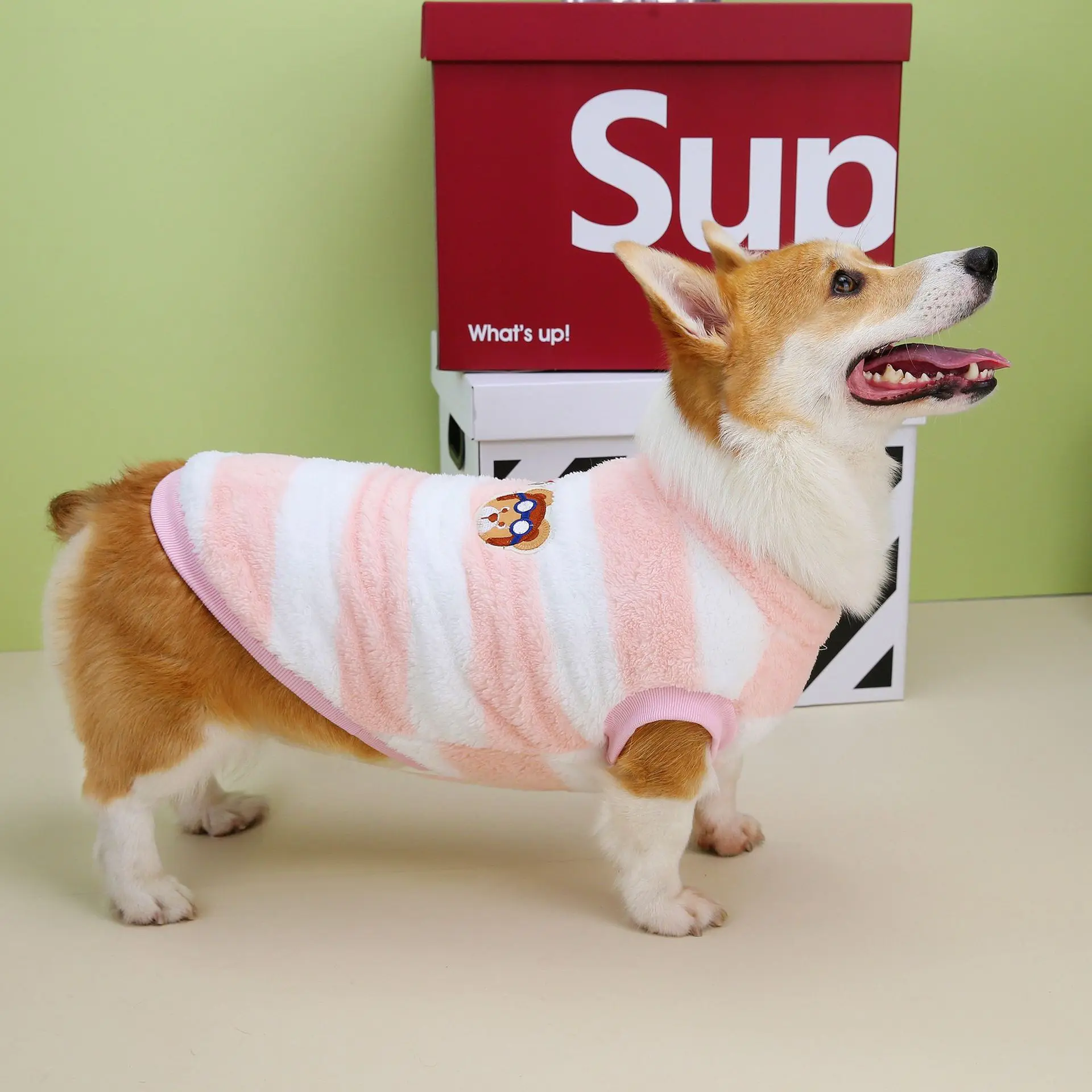 Corgi Dachshund Big Dog Clothes Autumn Winter New Short Leg Dog Pet Clothing Striped Velvet Vestiti Cane Piccolo Puppy Clothes