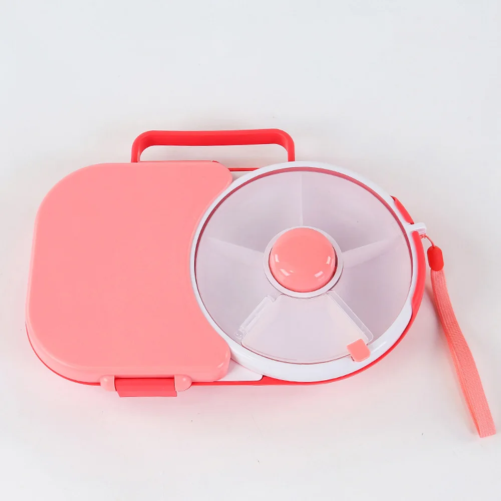 Outdoor Picnic Fruit Nut Storage Box Kids Rotatable Snack Box Portable Handle Sealed Food Container Pastel for Children Travel