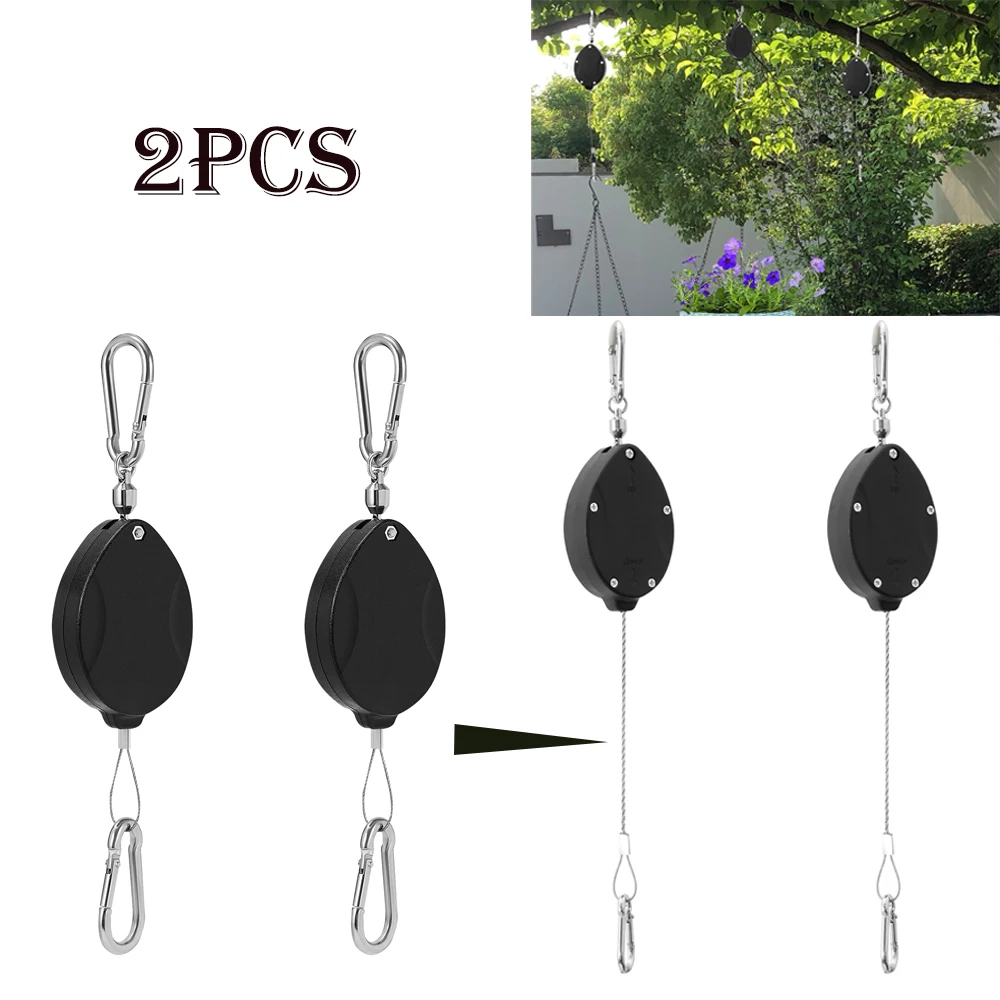 For Baskets Pots Birds Feeder 2Pcs Stainless Steel Retractable Plant Hooks Pulley Heavy Duty Plant Hanger Auto Lock Plant Pulley