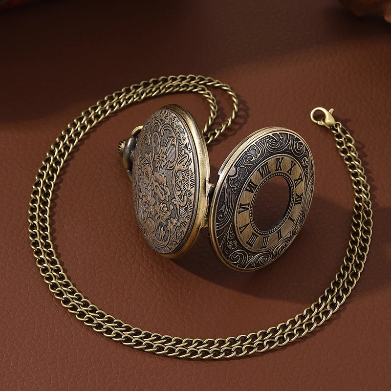 Vintage Bronze Romantic English Vintage Classic Pattern Pocket Watch Roman Numerals Antique Pocket Watch Father's Day Gift