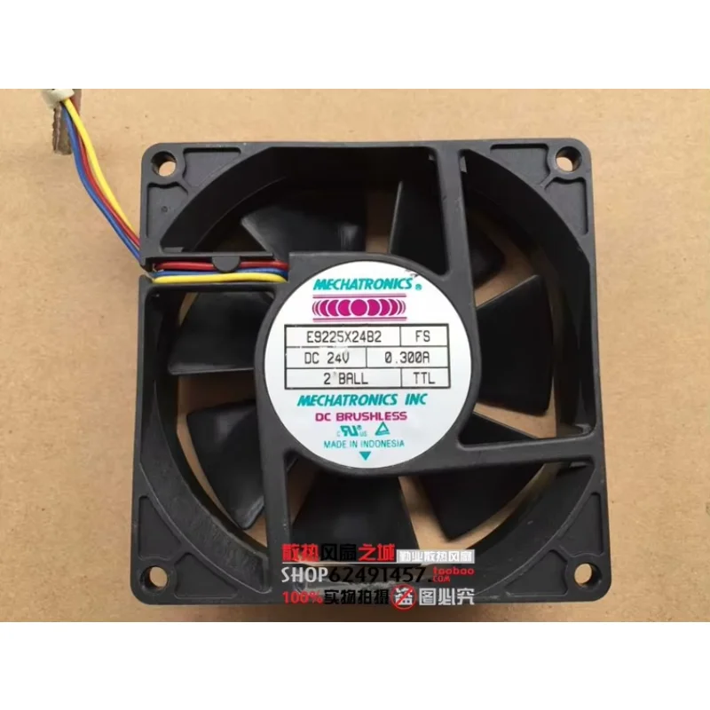 MECHATRONICS E9225X24B2 DC 24V 0.30A 92x92x25mm 3-Wire Server Cooling Fan