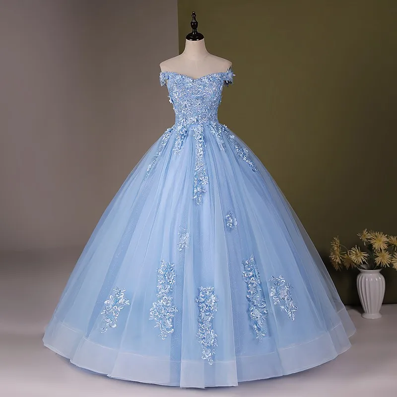 2024 Blue 15 Quinceanera Dress Off The Shoulder Appliques Quinceanera Dresses Sleeveless Ball Gown Party Prom Dress Customized