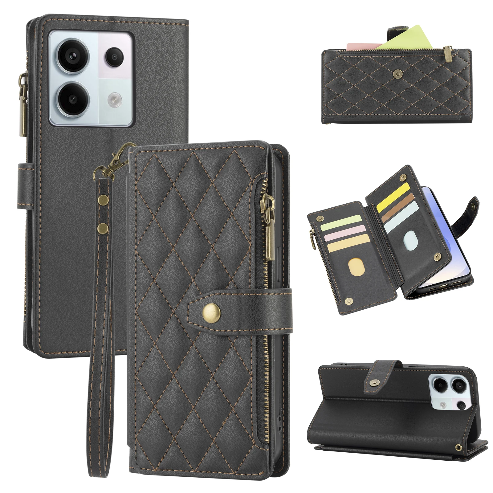 Brieftaschen-Handyhülle für Redmi Note15/14Pro/13/12/11/10/9/8Pro Multi-Kartenfach Flip-Cover Kunstleder Schutzhülle – Detail 2