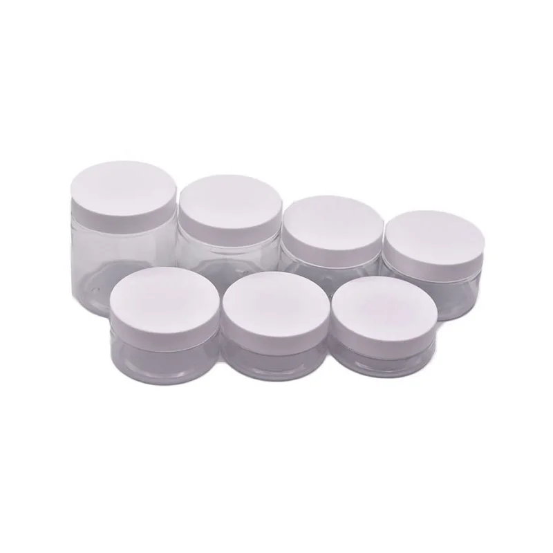 

24Pcs Cosmetic Jar Empty Clear Pot Cream 50g 80g 100g 120g 150g 200g 250g Packaging Matte White Lid Refillable Plastic Container