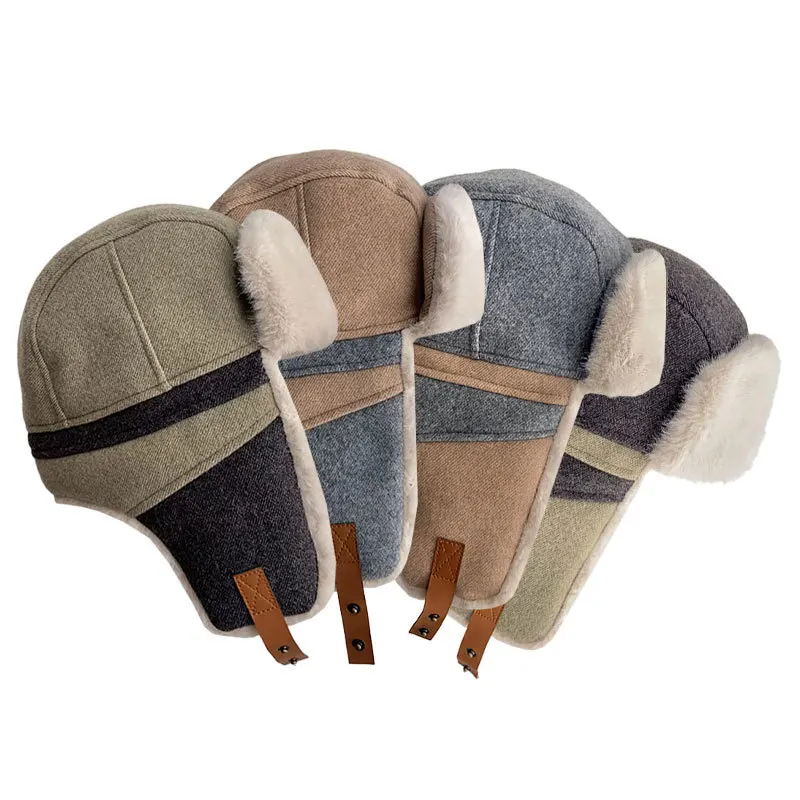 

New Winter Fashion Hat Herringbone Fleece-lined Thickened Men's And Women's Same Style Thermal Lei Feng Cap Out Cycling Earflaps