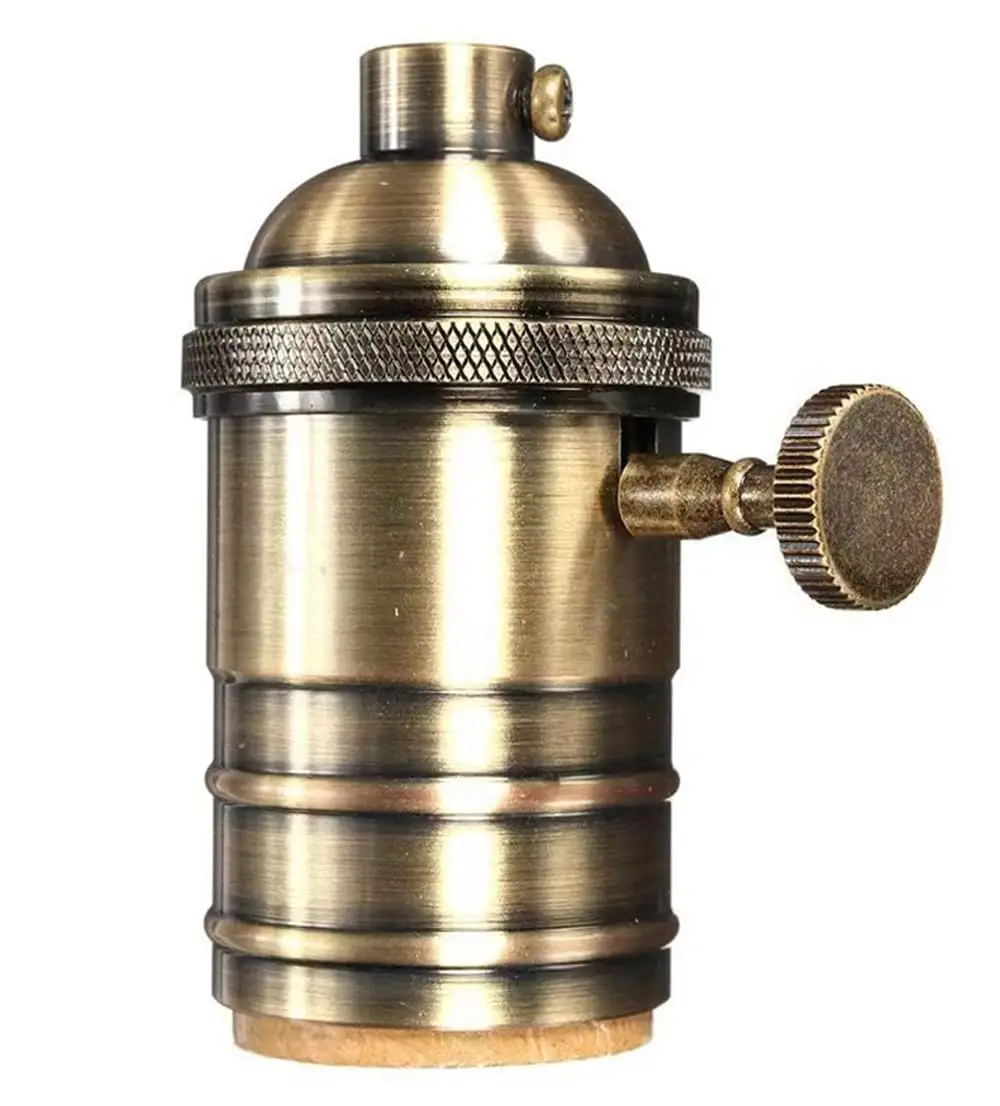 E27 Lamp Socket, On/Off Vintage Rotary Turn Knob, Antique Brass Tabletop Incandescent Lamp Base Repair Kit with Switch Knob