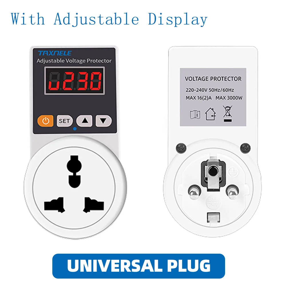 For Universal AC 220V 16A Automatic Adjustable Power Surge Protector Socket, US/EU/UK Plug, Durable Overvoltage Protection