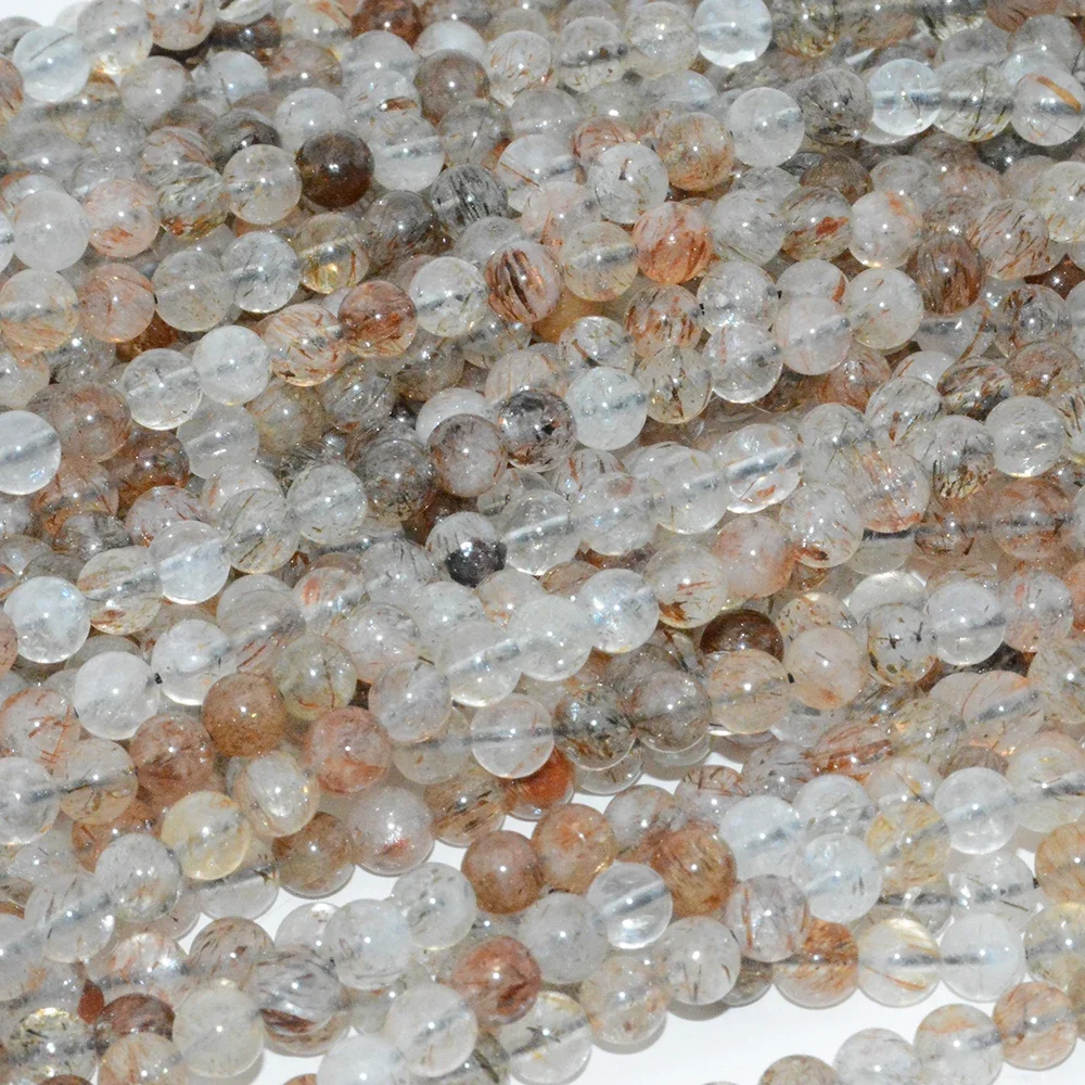 Natural Brown Rutilated Quartz Loose Round Beads 5.5mm-5.8mm