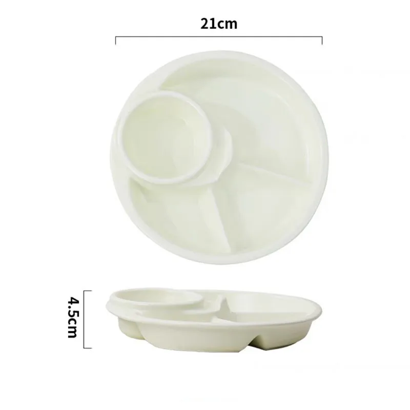Round Divided Dinner Plate With Fork Spoon Reusable 3 Compartment Salad Plate For Kids Students Food Dishes Microwave Heatable