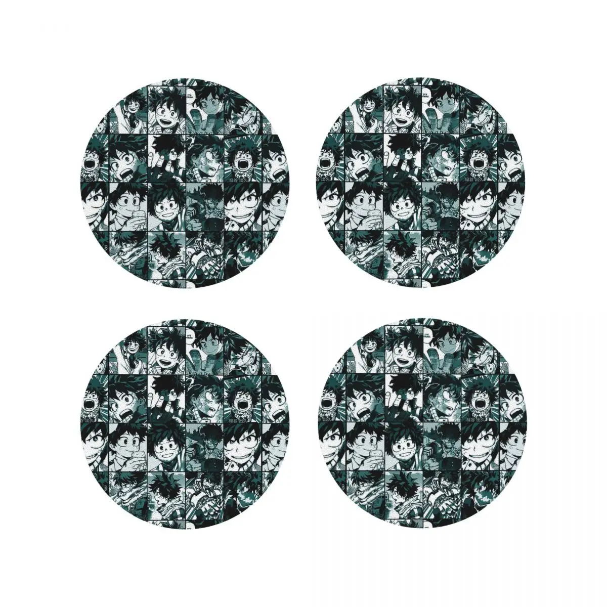 Deku Hero Collage My Hero Academia Coasters Kitchen Placemats Non-slip Insulation Cup Coffee Mats  Tableware Pads Set of 4