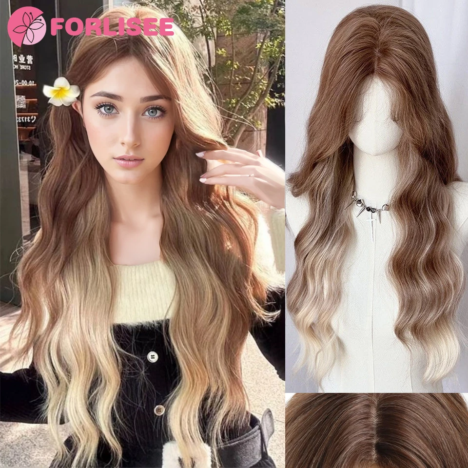 

Коричневые платиновые волосы с омбре, длинные глубокие волны, парики Лолиты с челкой, синтетический парик для женщин, модные толстые кудри, парики для девочек ﻿ LM