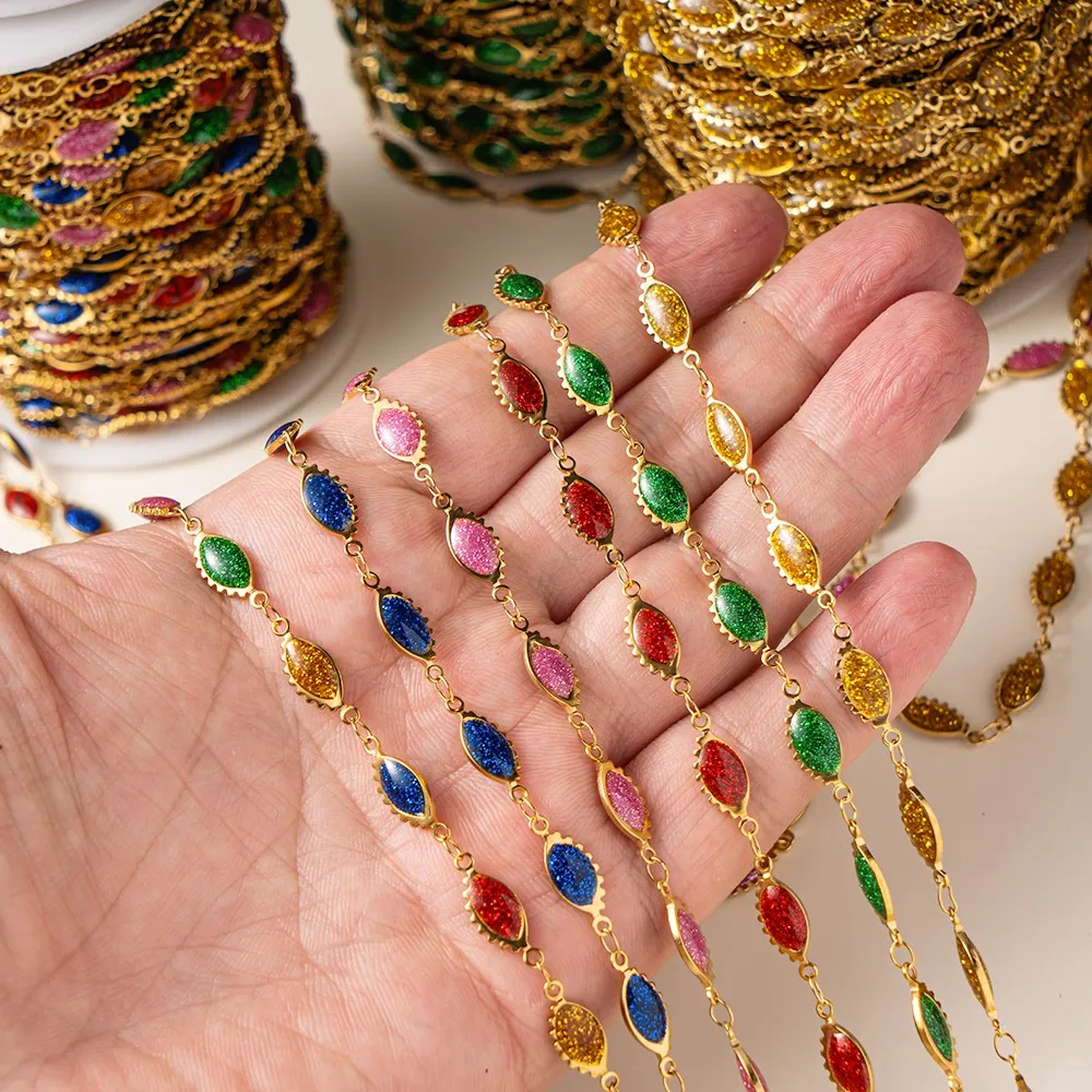 

1 метр из нержавеющей стали, красочная эмалированная овальная цепочка золотого цвета для DIY ожерелья, браслета, браслета, подвески для изготовления ювелирных изделий, поиск оптом