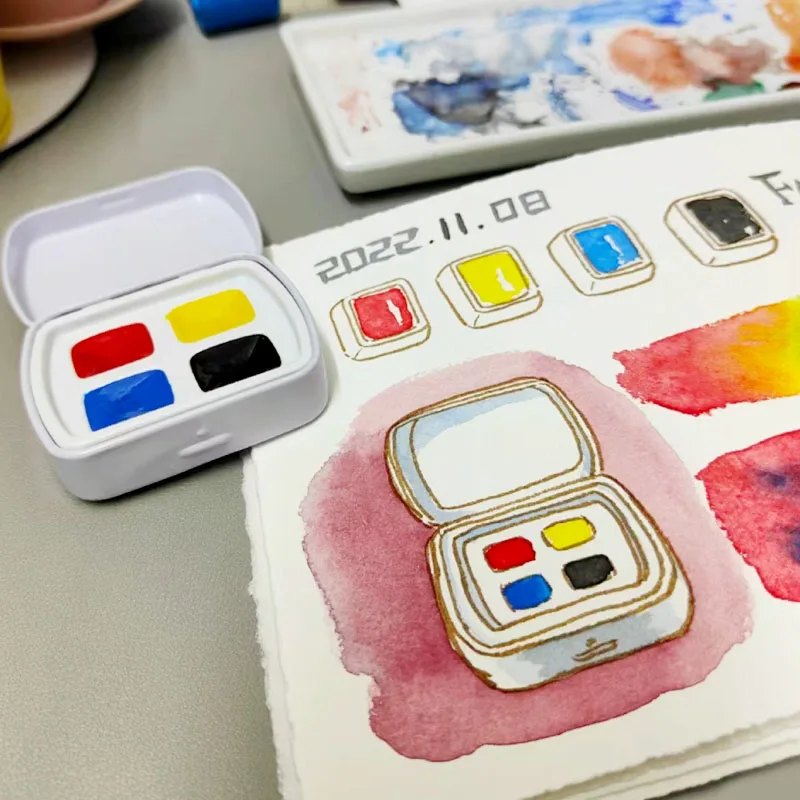 4-color Solid Watercolor Paint Portable Paint Box for Beginners Outdoor Travel Hand-painted Illustration Creation Art Supplies