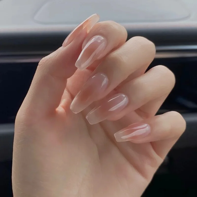 Gianna Ice Transparent Gradient Long Nude Wearing Nail Plate Fake Nails Detachable And High-End Spring Nail Sticker