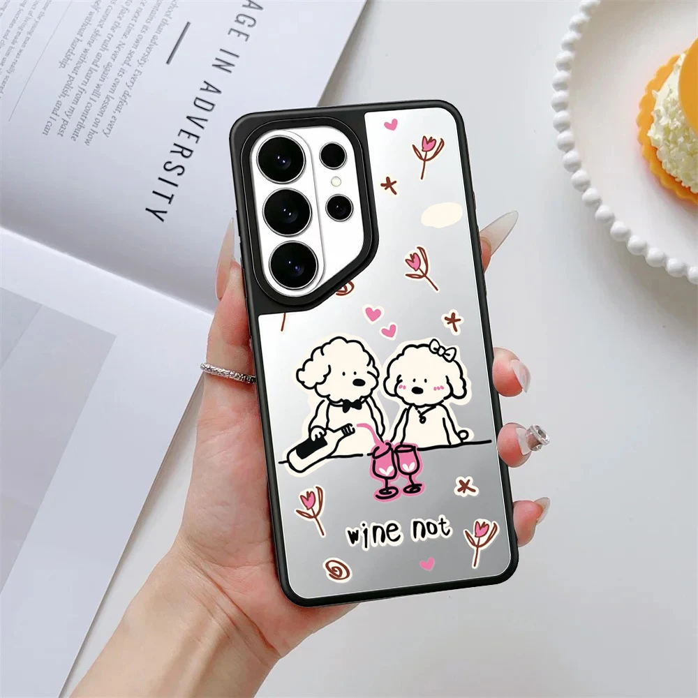 Flower Dog Companion Mirror Surface Magnetic Phone Cover for Samsung Galaxy S23 S24 S25 S26 Ultra S26+ Plus Case