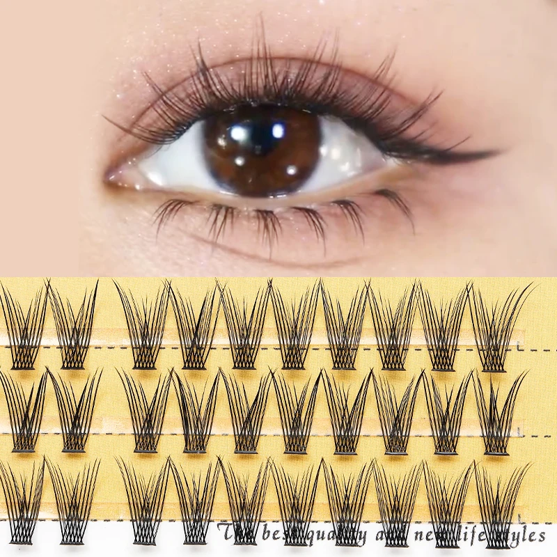 Grafting World Wide Stem Segmented Natural Simulation Wide Stem Thick Self-Adhesive Super Soft Fishtail Fairy False Eyelashes