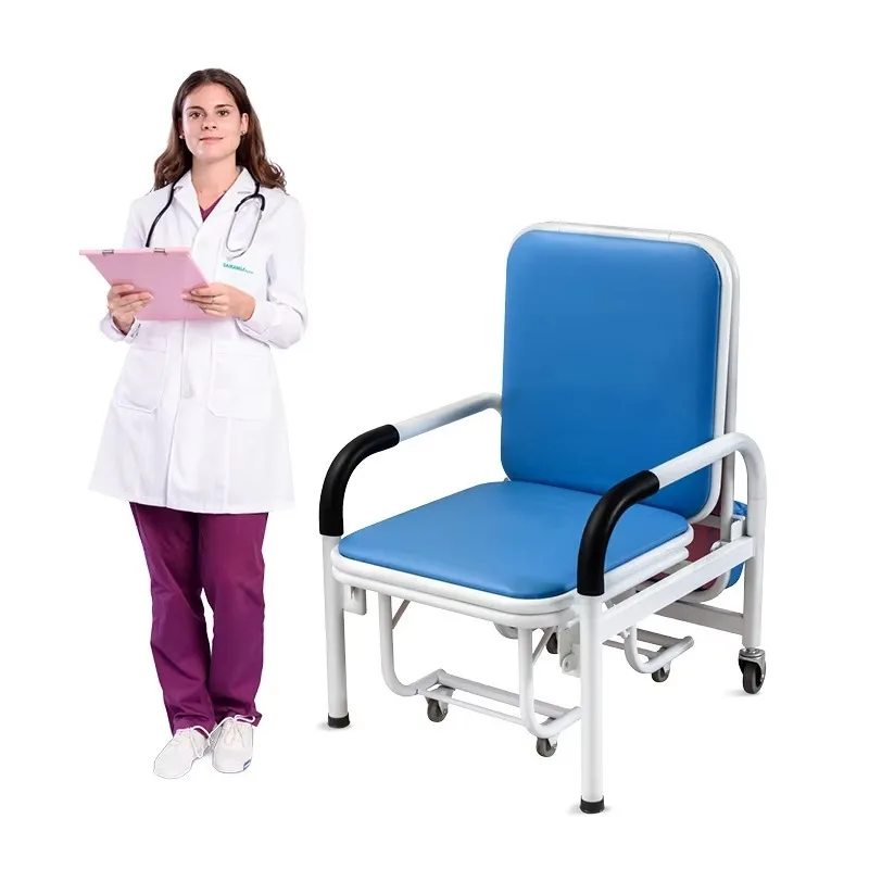 

Durable Hospital Romm Furniture Metal Adjustable Foldable Medical Accompany Chair with Wheels