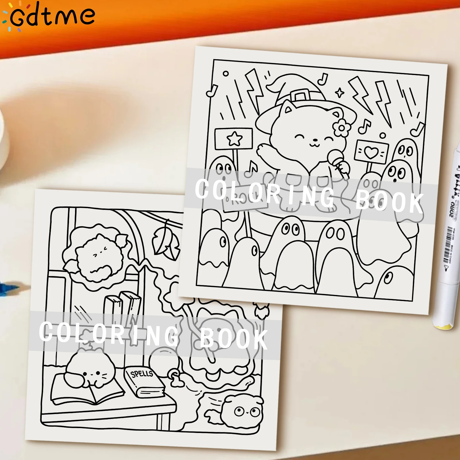 SPOOKY CATS Malbuch für Erwachsene mit einfachen Cartoon-Mustern zur Entspannung, DIY-Mal- und Zeichenbücher – Detail 8