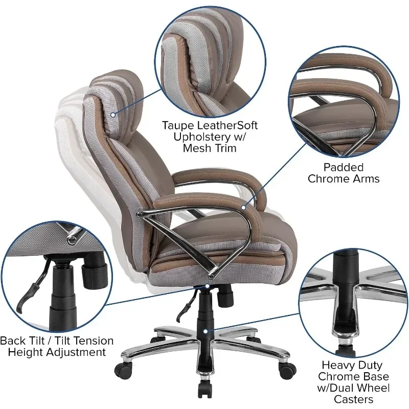 Silla de oficina ergonómica giratoria ejecutiva, asiento Extra ancho, grande y alto, cuero marrón