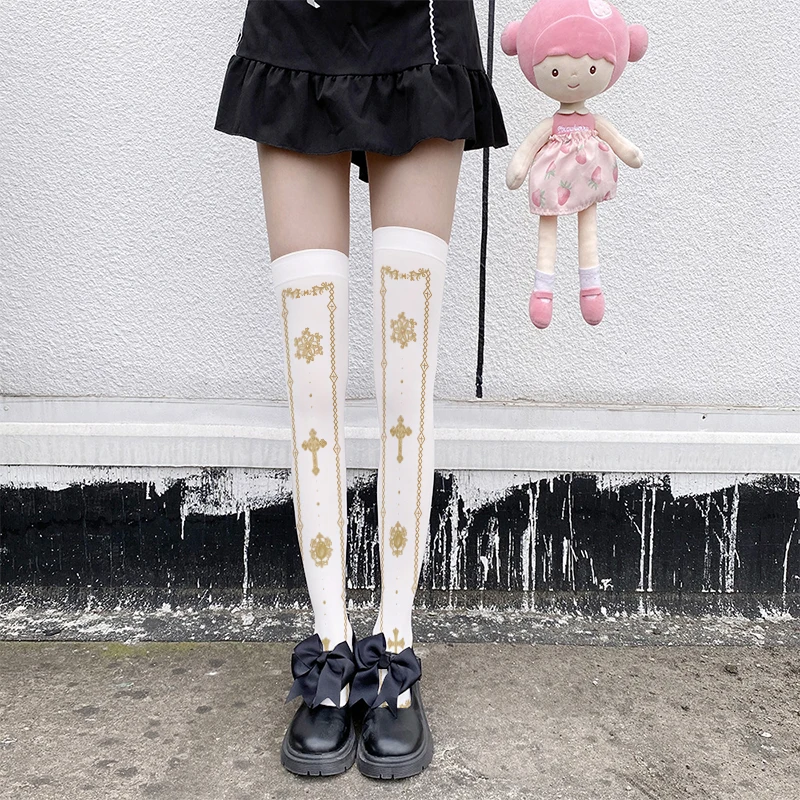 Nowe kobiety Lolita pończochy druk 3D słodki Kawaii JK z nylonowymi pończochami seksowne paski wtórne pończochy Cosplay — zdjęcie 3