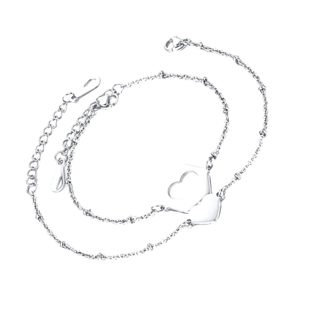 

2Pcs Lover Jewelry Bracelet Stainless Steel Heart Shape Fashion Accessory Durable Lightweight Party Daily Wear