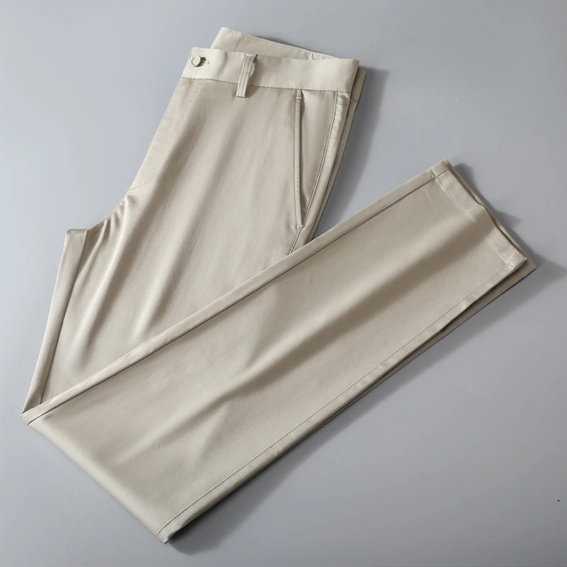 2024 New Men's Suit Pants Ice Silk Drop Straight Tube Pants Casual Formal Business Office Pants Minimalist Style